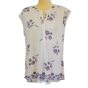 Daniel Rainn White Floral Cap Sleeve Blouse NWT Size L
